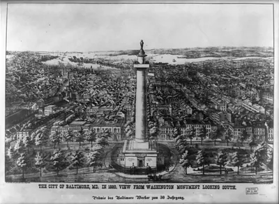 The city of Baltimore City, Md. in 1880 View from Washington Monument looking south / A. Sachse & Co. Lithographers & Printers.