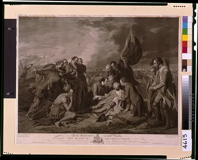 The death of General Wolfe / painted by B. West, historical painter to His Majesty ; engraved by Wm. Woollett, engraver to His Majesty.