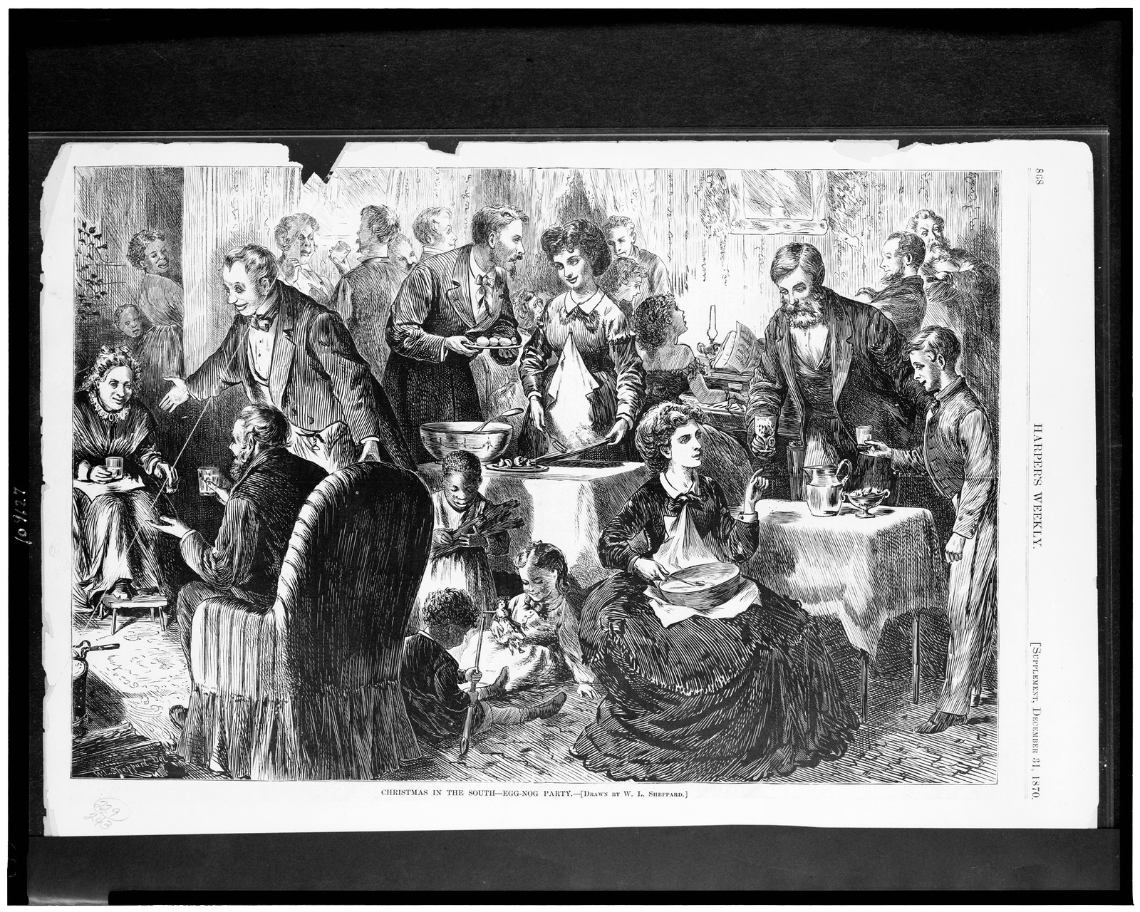 Christmas in the South - egg-nog party / drawn by W.L. Sheppard., 1870 — antique engraving