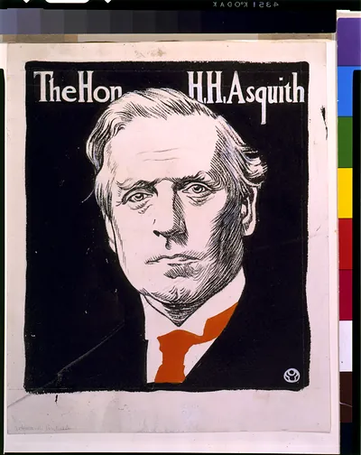 The Hon. H.H. Asquith: black and white portrait print with red tie