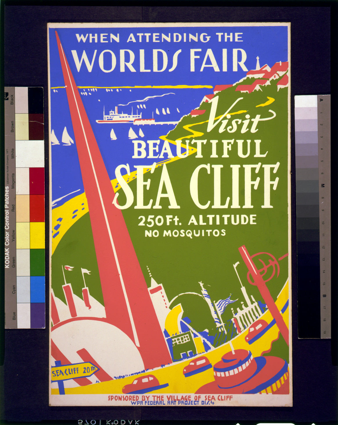 When attending the World's Fair, visit beautiful Sea Cliff 250 ft. altitude : No mosquitos., [New York] : WPA Federal Art Project, Dis. 4, [1938 or 1939] — vintage poster