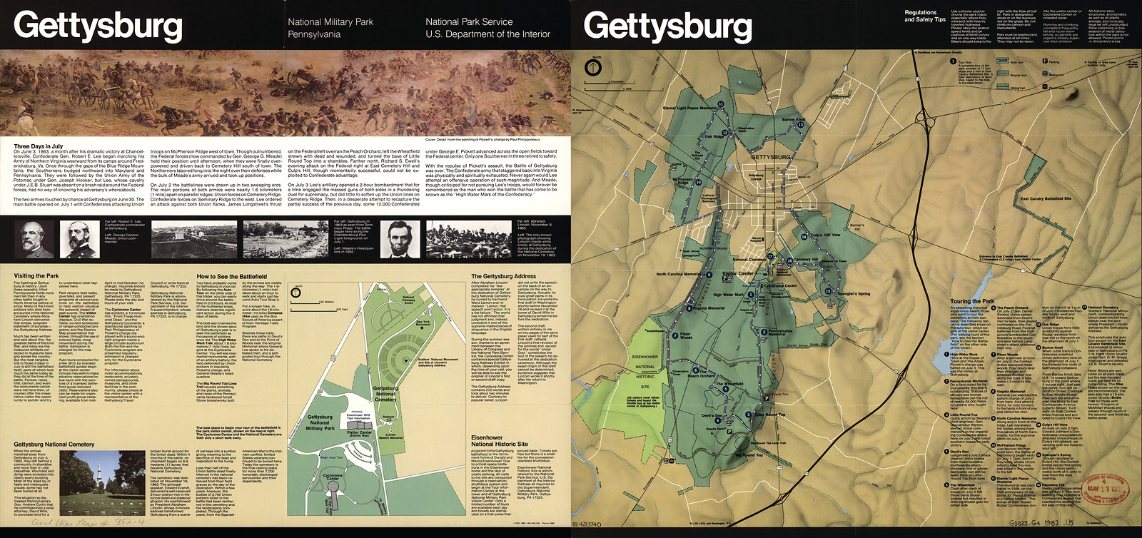 Gettysburg National Military Park brochure with map, 1982 — antique map