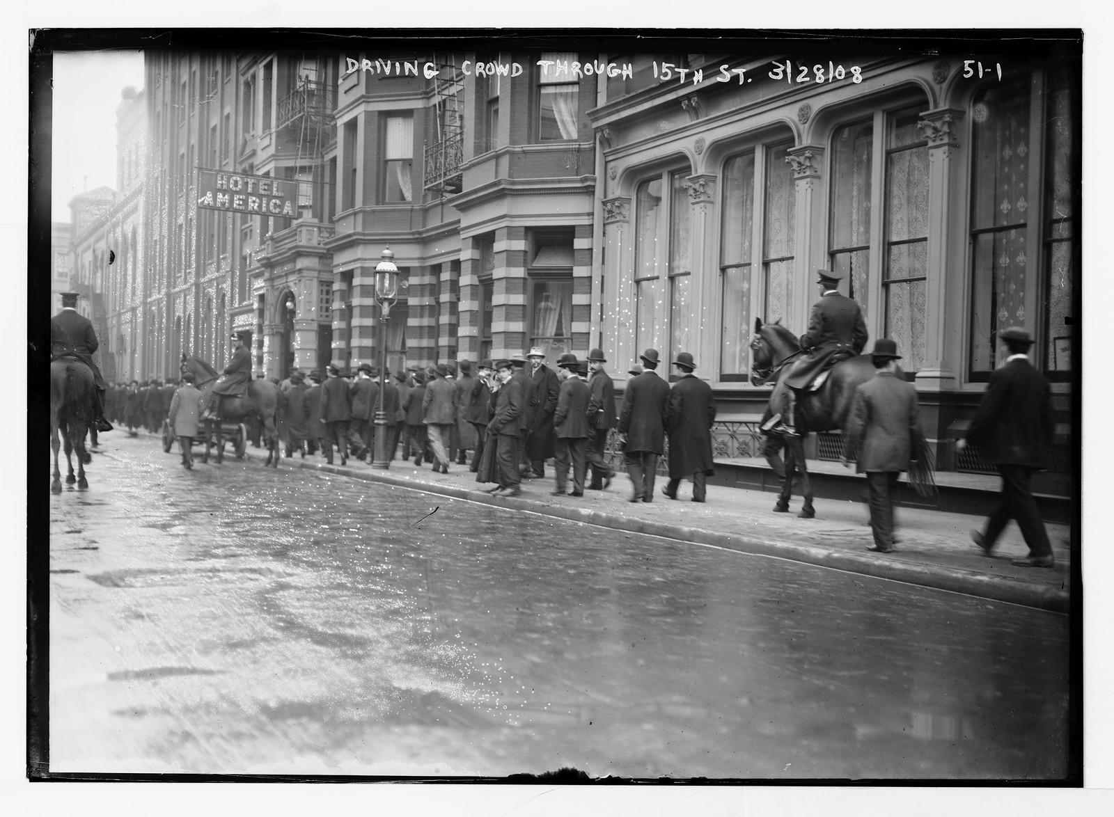 Police driving crowd through 15th St., New York, 3/28/08. — historic photograph