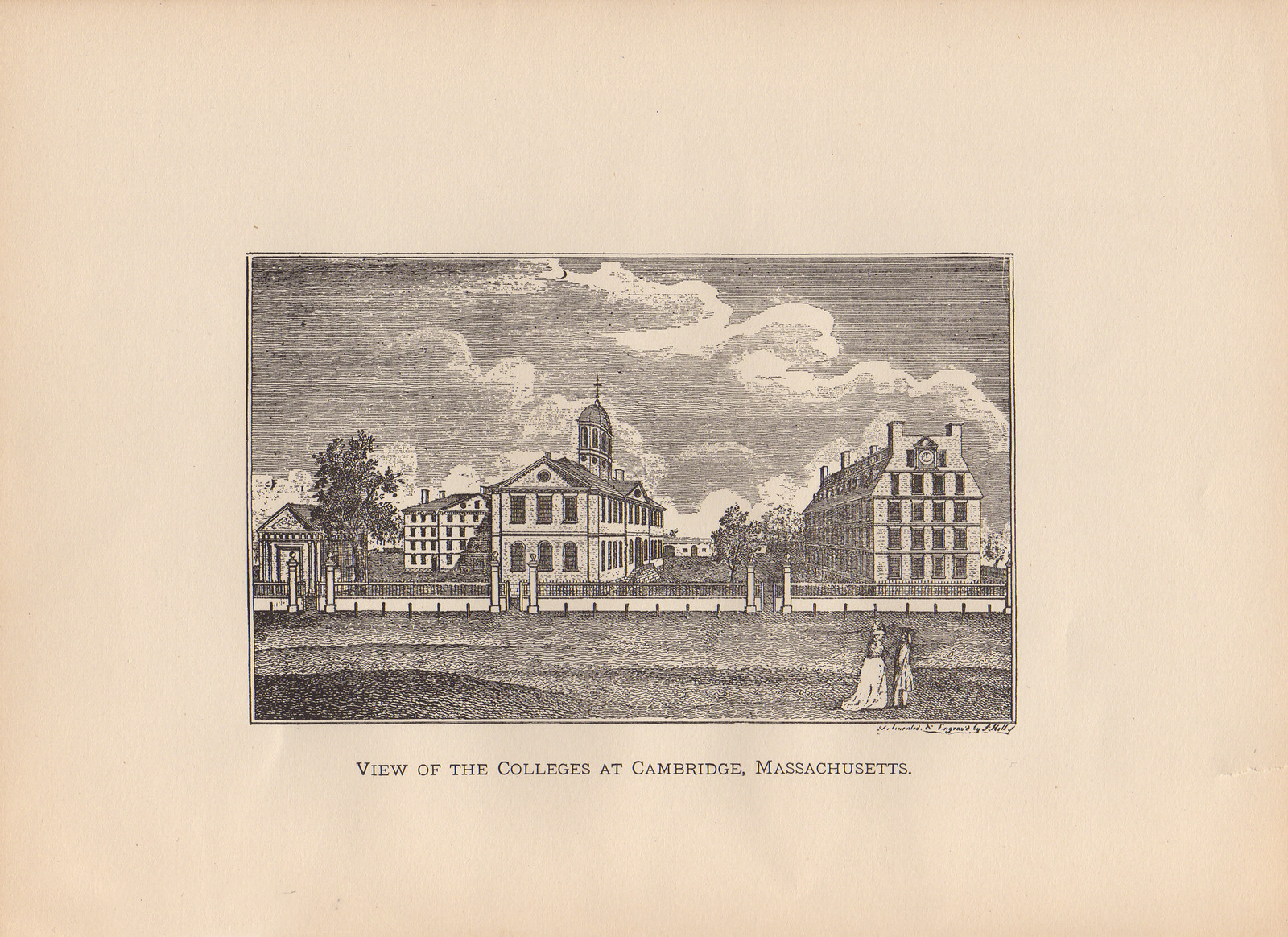 Colleges at Cambridge, Massachusetts, 1700, 1700 — antique map
