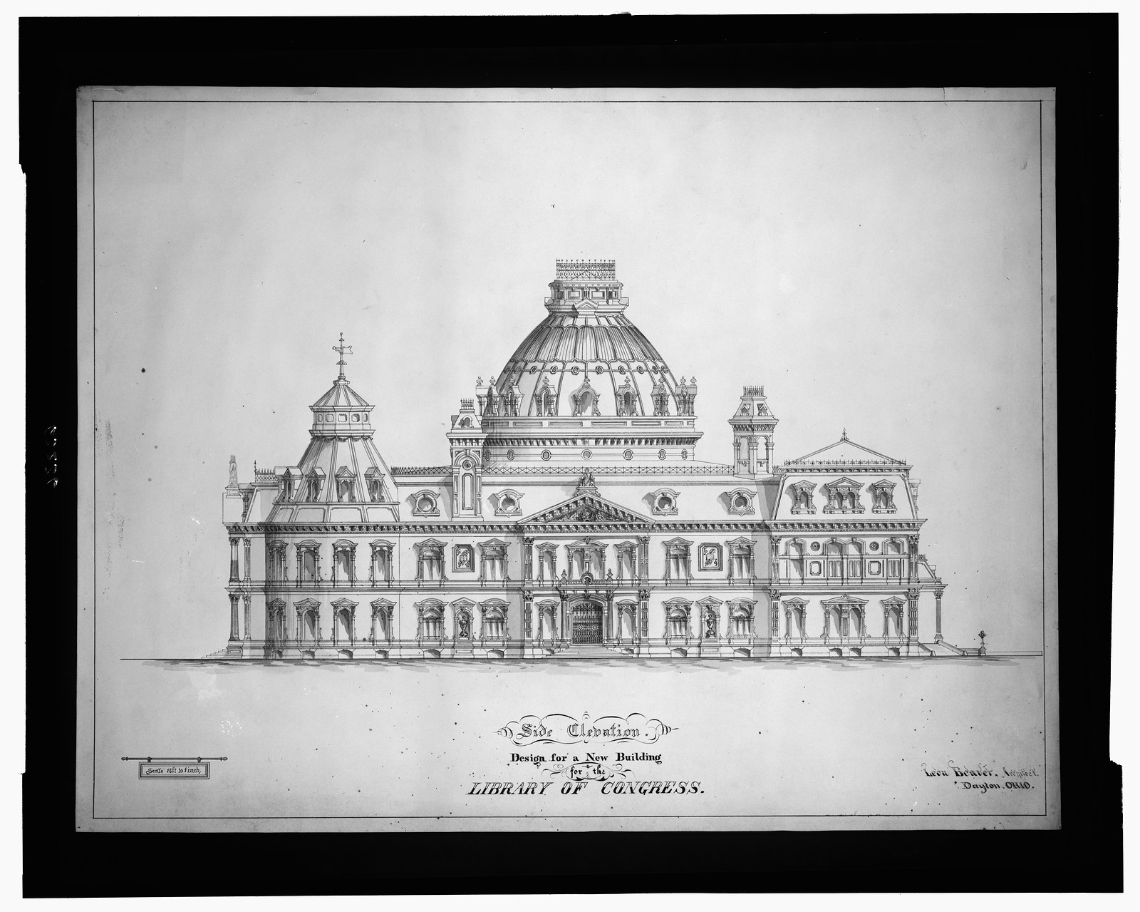 [Library of Congress, Washington, D.C. Front elevation], and Engineering (ADE) Drawings" (http://www.loc.gov/rr/print/res/103_ade.html)." — historic drawing