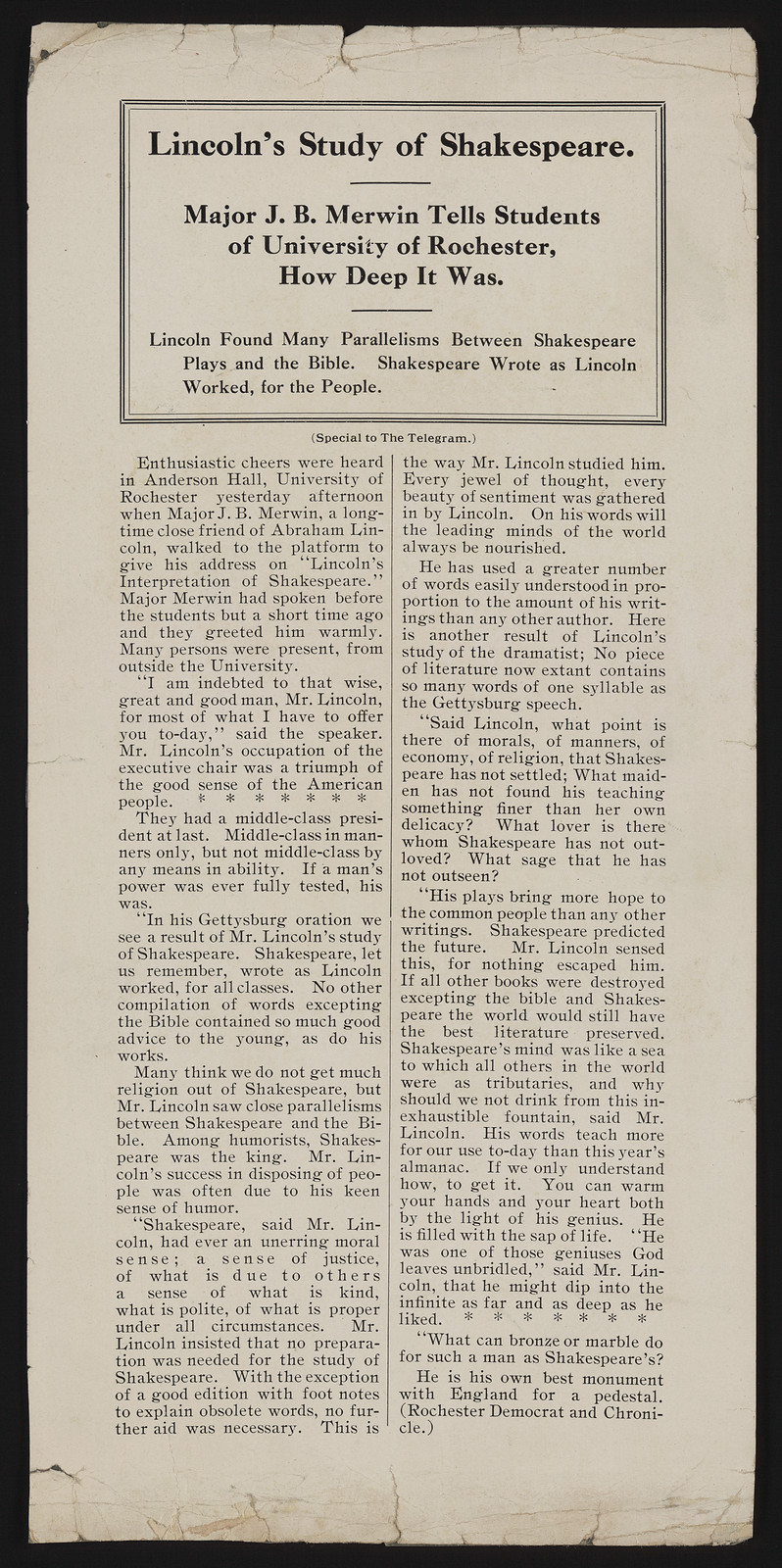Lincoln's Study of Shakespeare — historic image