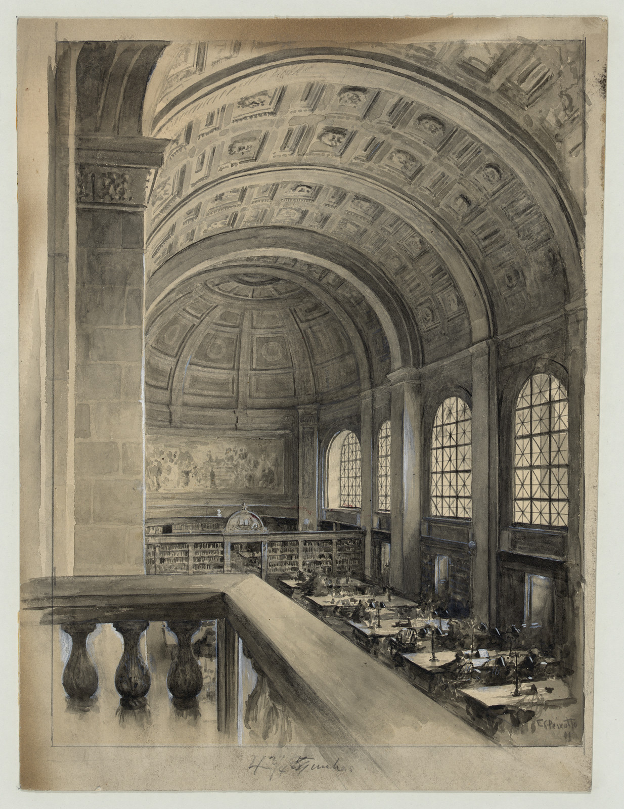 The Reading Room -- Bates Hall (in the Boston Public Library), c. 1896 — historic drawing