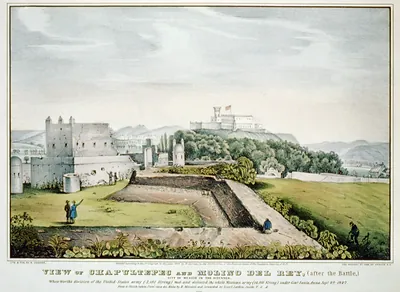 View of Chapultepec and Molino del Rey, (after the battle,): City of Mexico in the distance