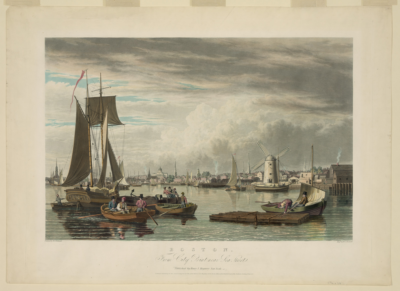 Boston, from City Point near Sea Street / painted by W.J. Bennett ; engd. by W.J. Bennett., New York : Published by Henry I. Megarey, c1833. — historic print