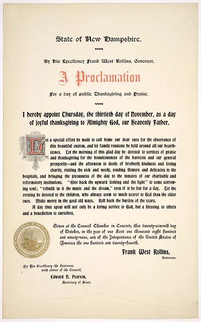 State of New Hampshire Thanksgiving Proclamation, 1899