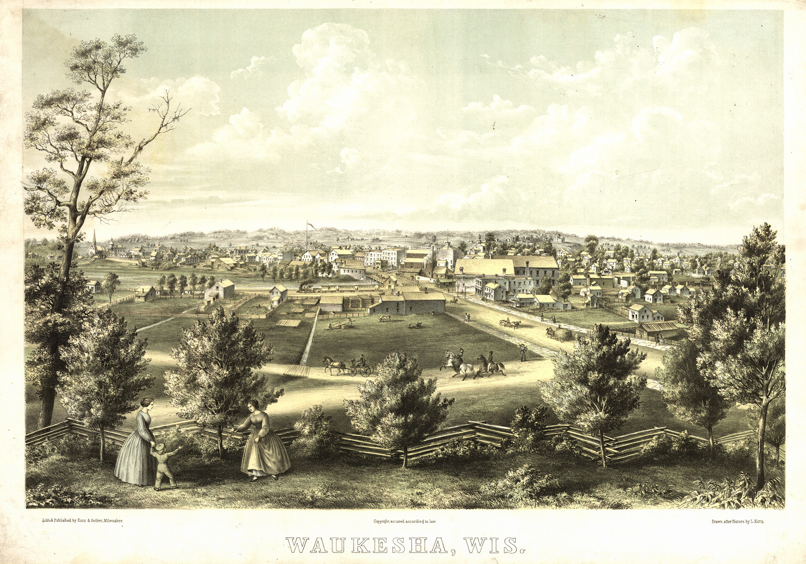 Waukesha, Wisconsin, 1857, 1857 — antique map
