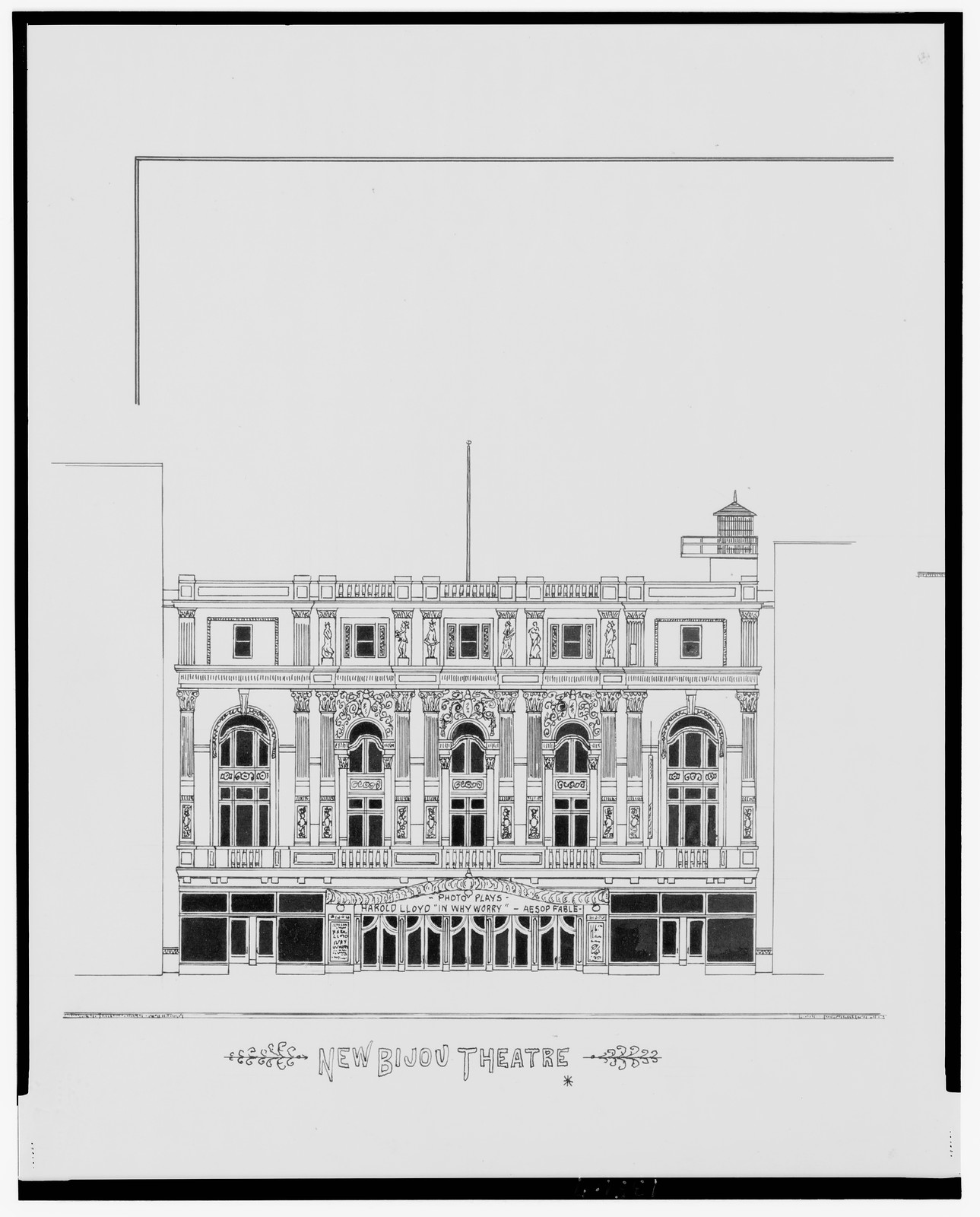 [New Bijou Theatre and Poli's Bijou Theatre (Bijou Dream), Church St. opposite Poli's Palace Theatre, New Haven, Connecticut] / AFD 1923., And Engineering (ADE) Drawings — vintage poster