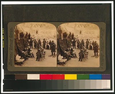 An Arctic Village - Eskimos among their topeks (tents) and snow-igloo (right), World's Fair, St. Louis, U.S.A.
