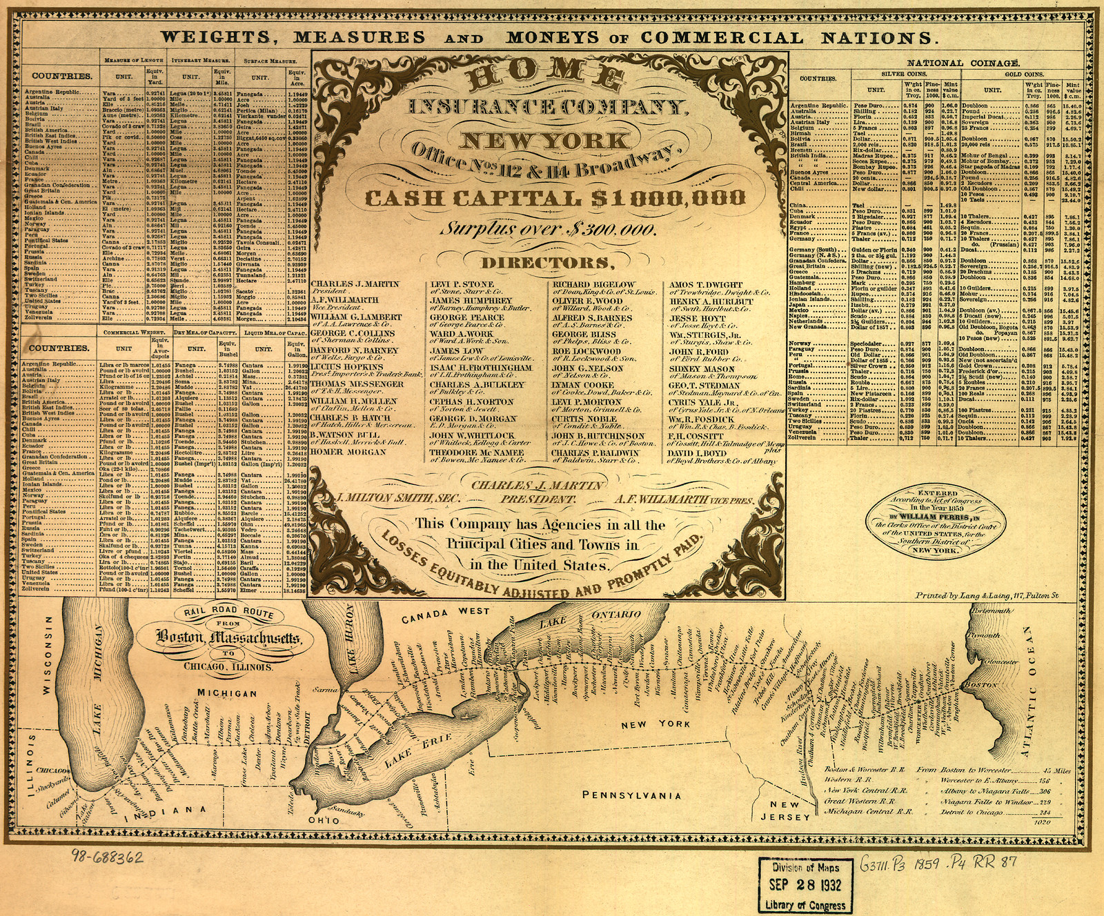 Rail Road Route from Boston, Massachusetts to Chicago, Illinois — historic image