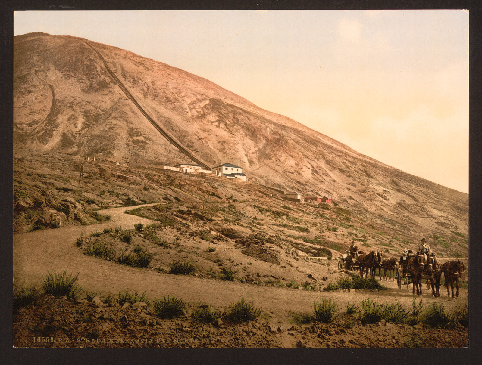 Road and funicular railway on Mt. Vesuvius — historic image