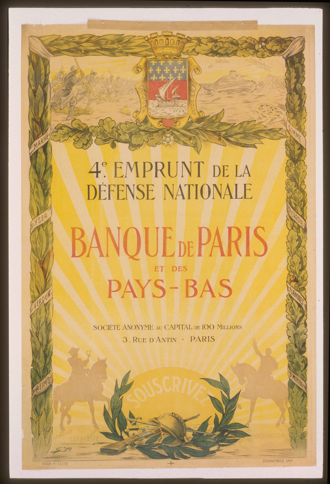 4e Emprunt de la Défense Nationale, Banque de Paris et des Pays-Bas, 1918 — historic image