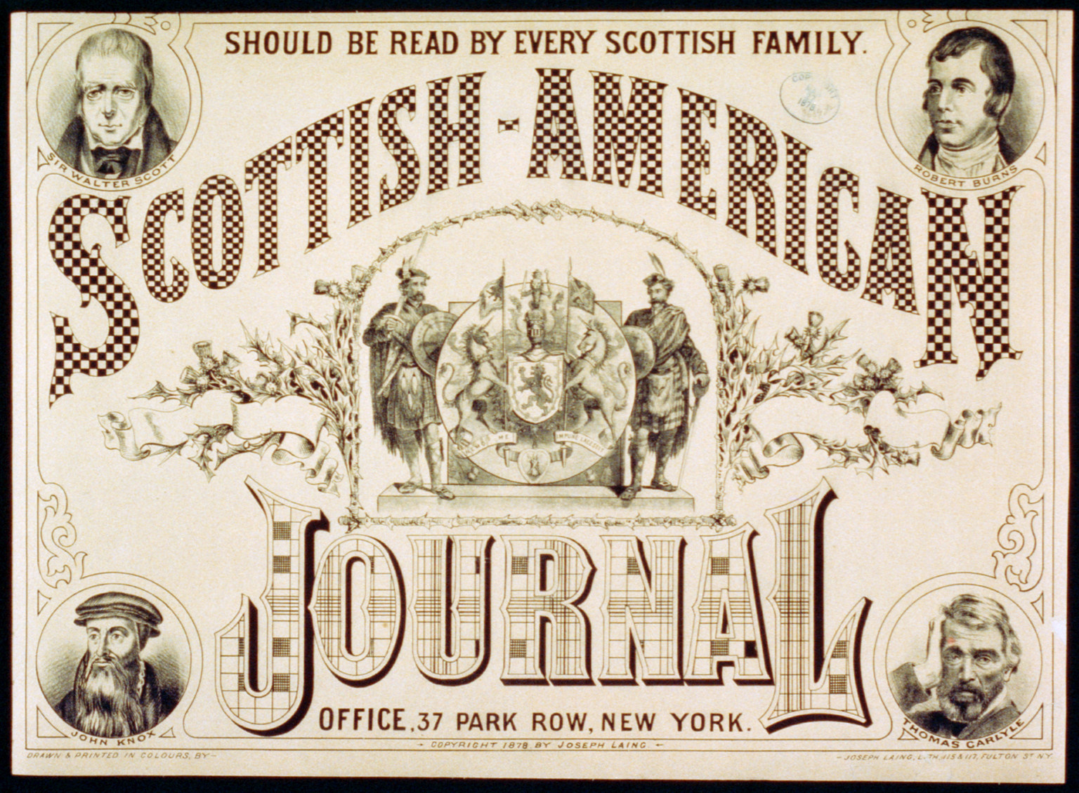 Scottish-American Journal, New York : Laing (Joseph), Lith., c1878. — vintage poster