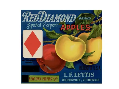 Red Diamond Brand Apples crate label, L.F. Lettis, Watsonville, California