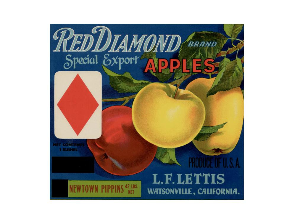 Red Diamond Brand Apples crate label, L.F. Lettis, Watsonville, California — historic image
