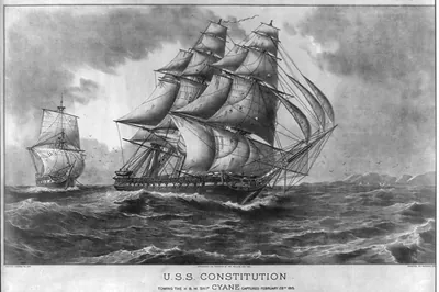 U.S.S. Constitution towing the H.B.M. ship Cyane captured February 28th 1815