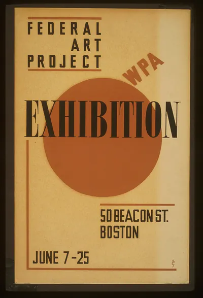 Federal Art Project WPA Exhibition poster, 50 Beacon St, Boston