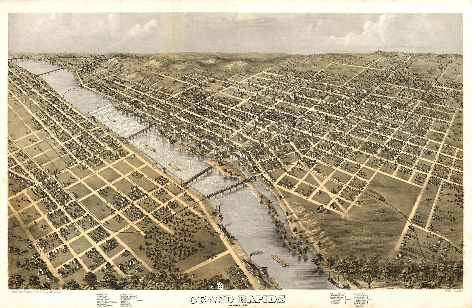 MI Grand Rapids 1868 MAP, 1868 — antique map