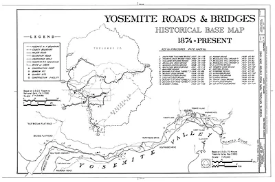 Yosemite Roads & Bridges Historical Base Map, 1874-Present
