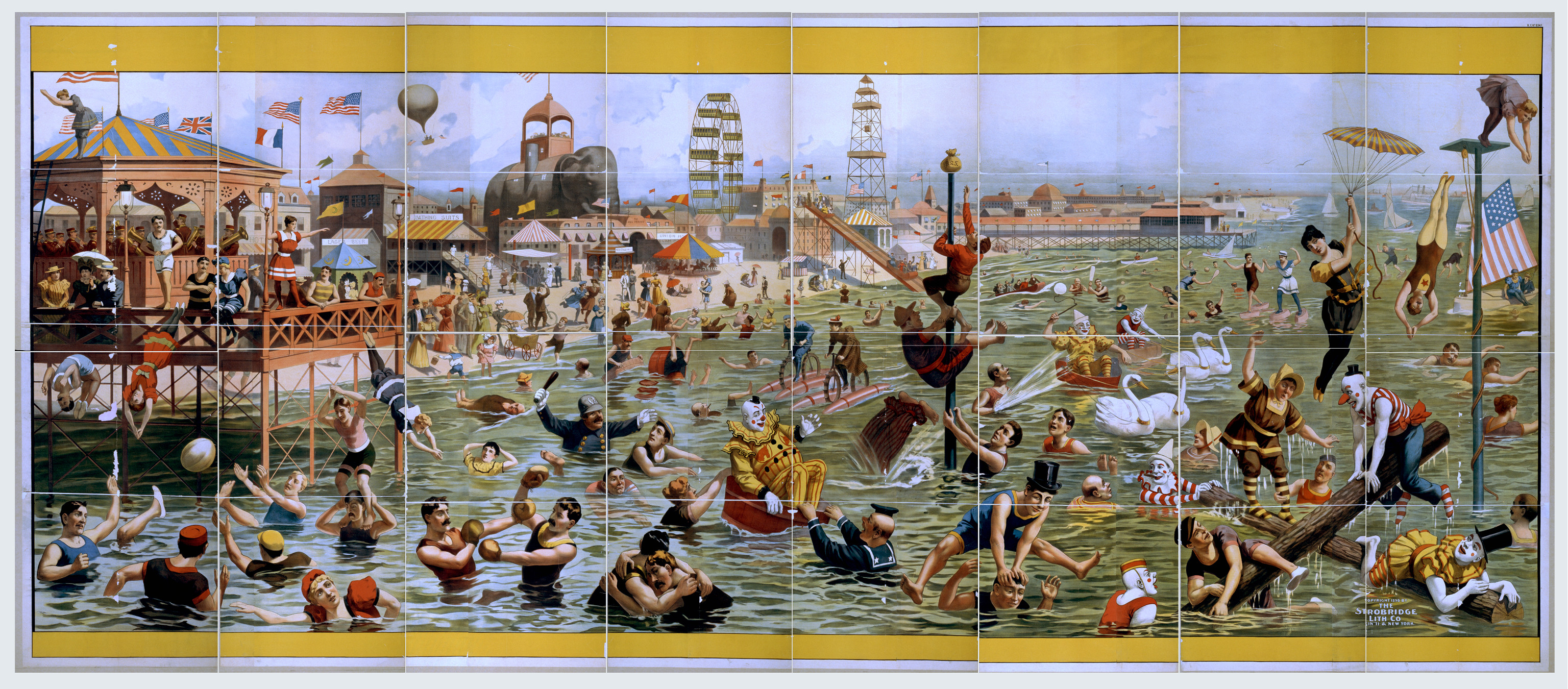 [Coney Island beach and boardwalk scenes], 1898 — vintage poster