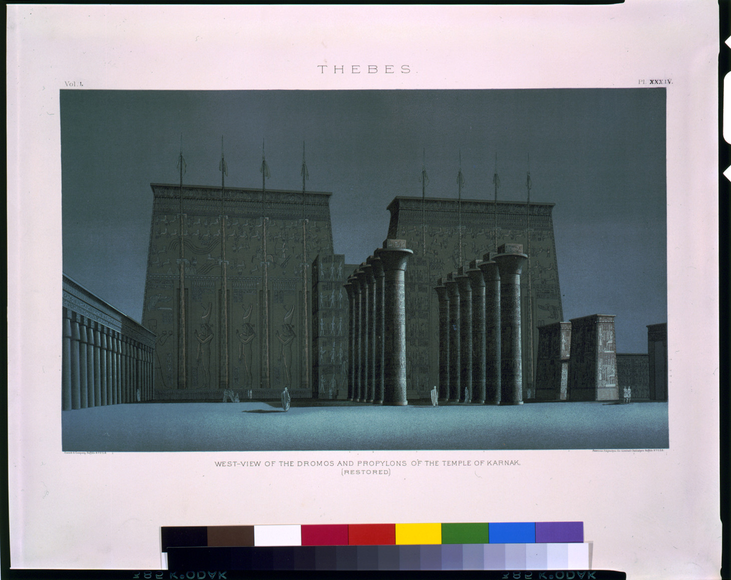 Thebes--West-view of the dromos and propylons of the Temple of Karnak (restored) / Cosack & Company, Buffalo, N.Y., U.S.A., c1887. — antique lithograph