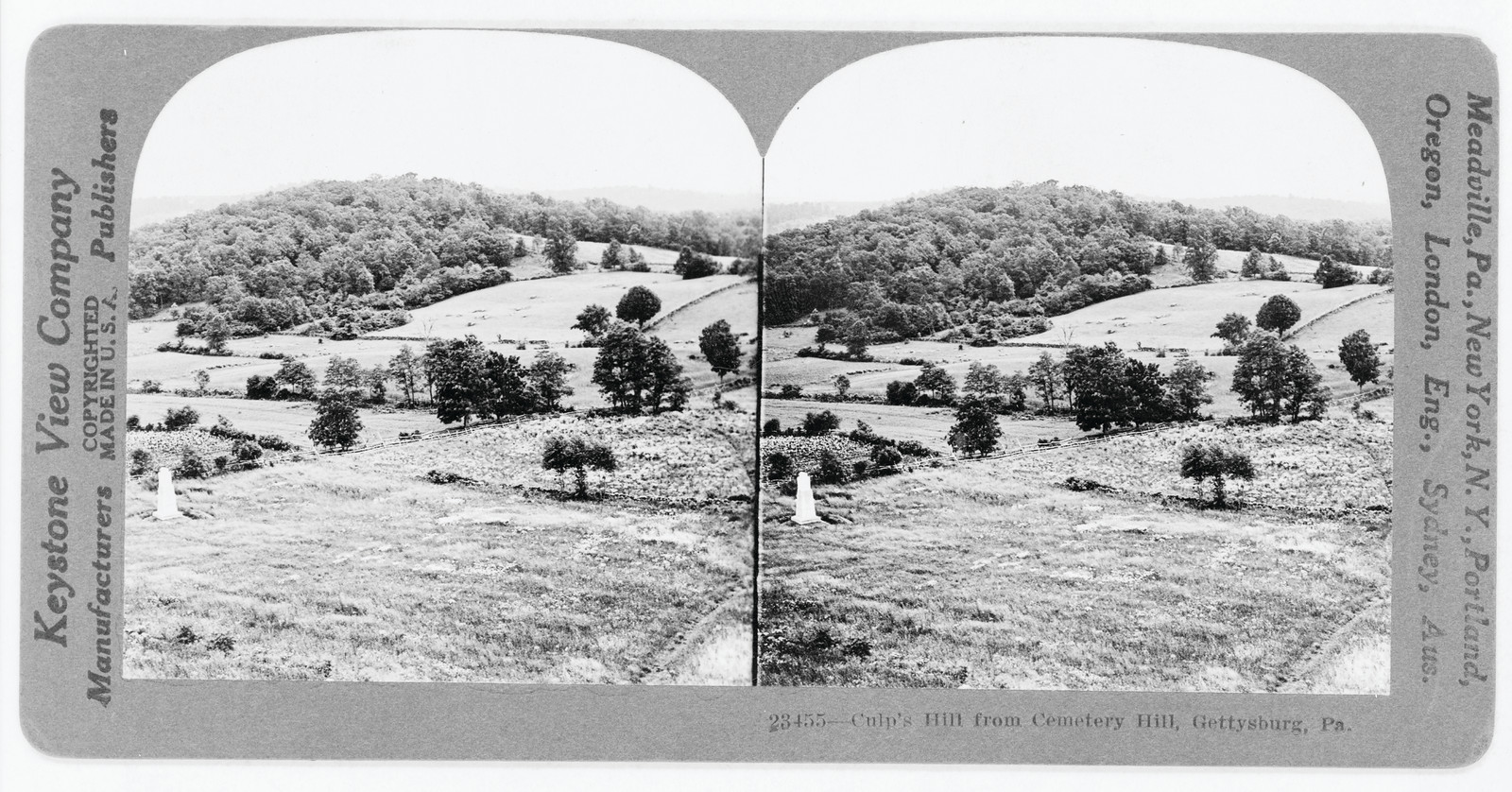 Culp's Hill from Cemetery Hill, Gettysburg, Pa., Meadville, Pa. : Keystone View Company, c1923. — historic photograph