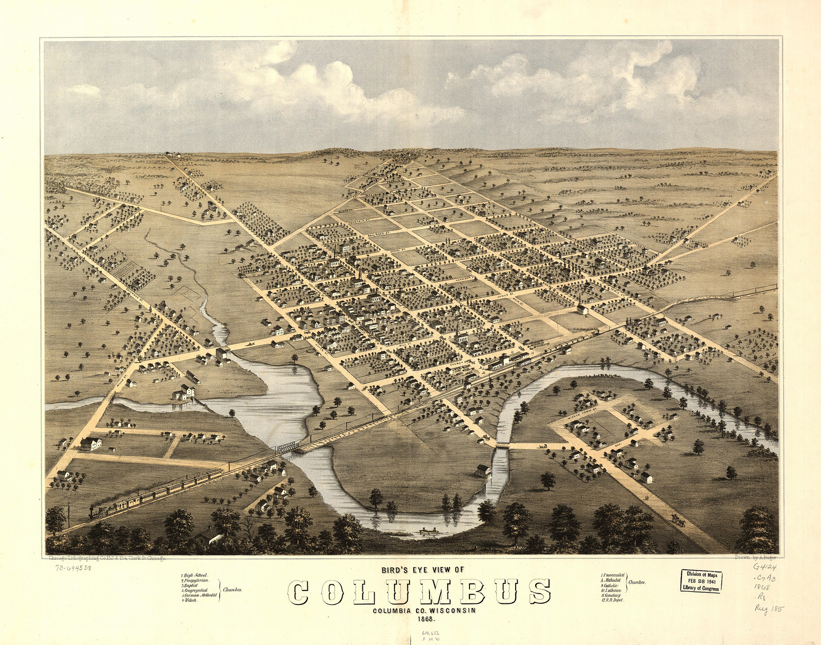 Columbus, Wisconsin, 1868, 1868 — antique map