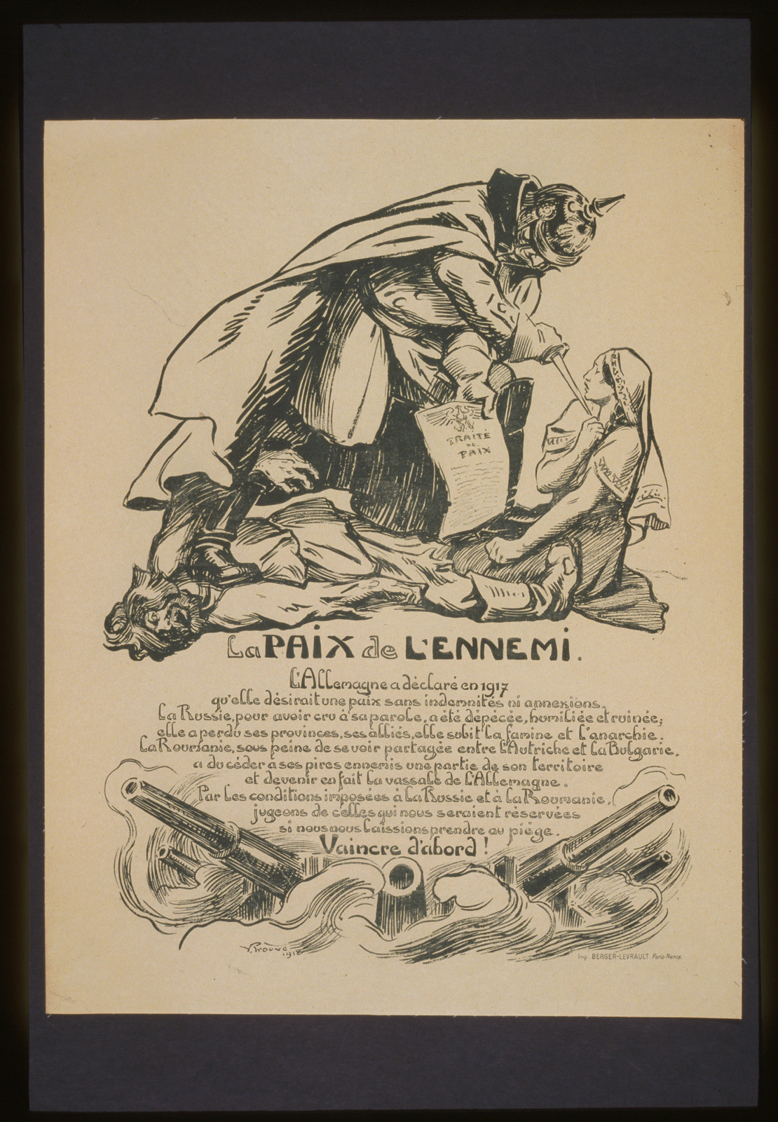 La paix de lennemi, 1918 — vintage poster
