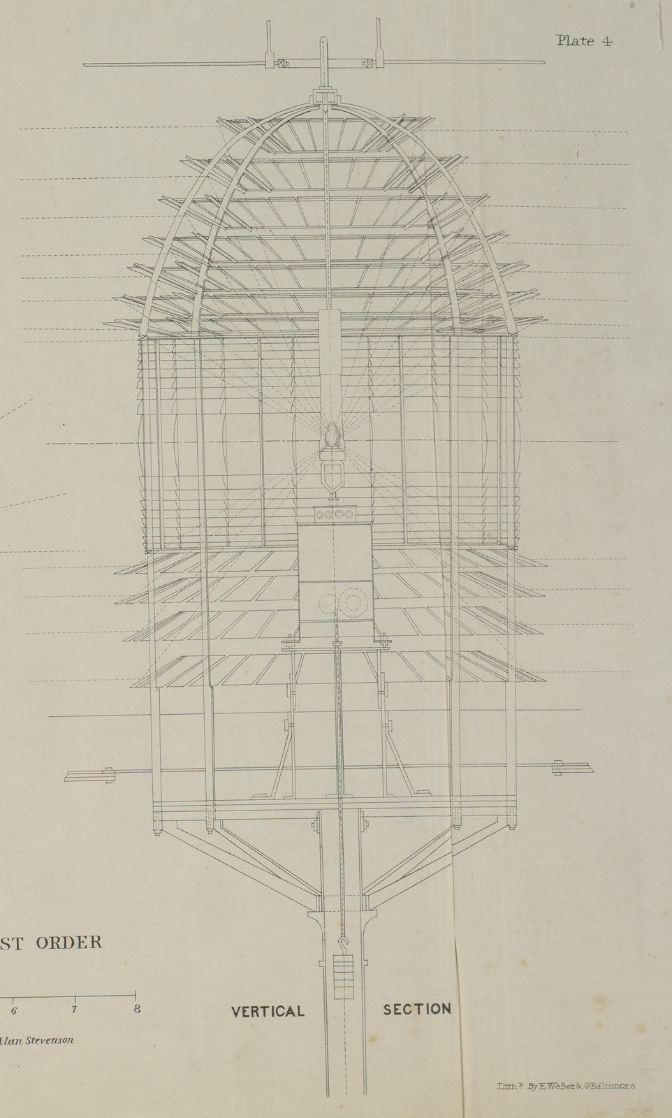 Plate 4: Vertical Section of a First Order Lighthouse Lens — historic image