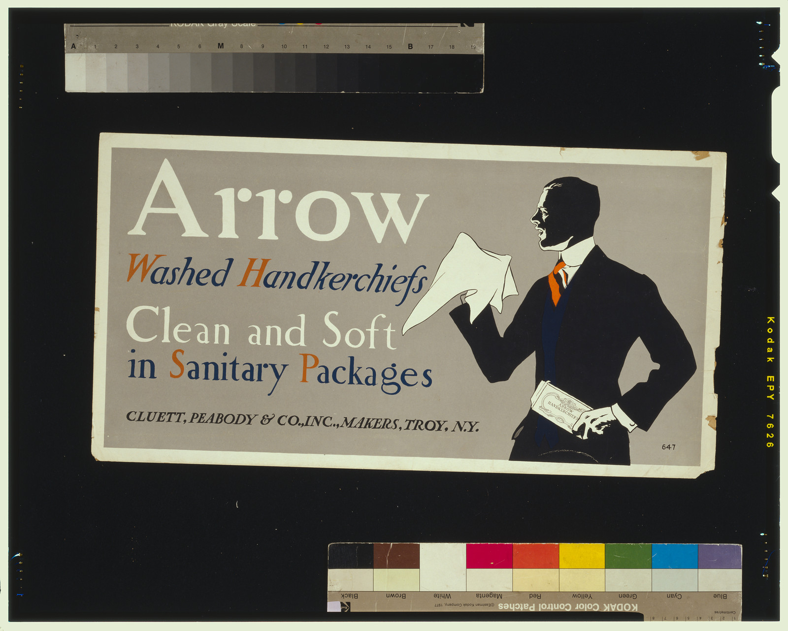 Arrow Washed Handkerchiefs Clean and Soft advertisement poster — vintage poster