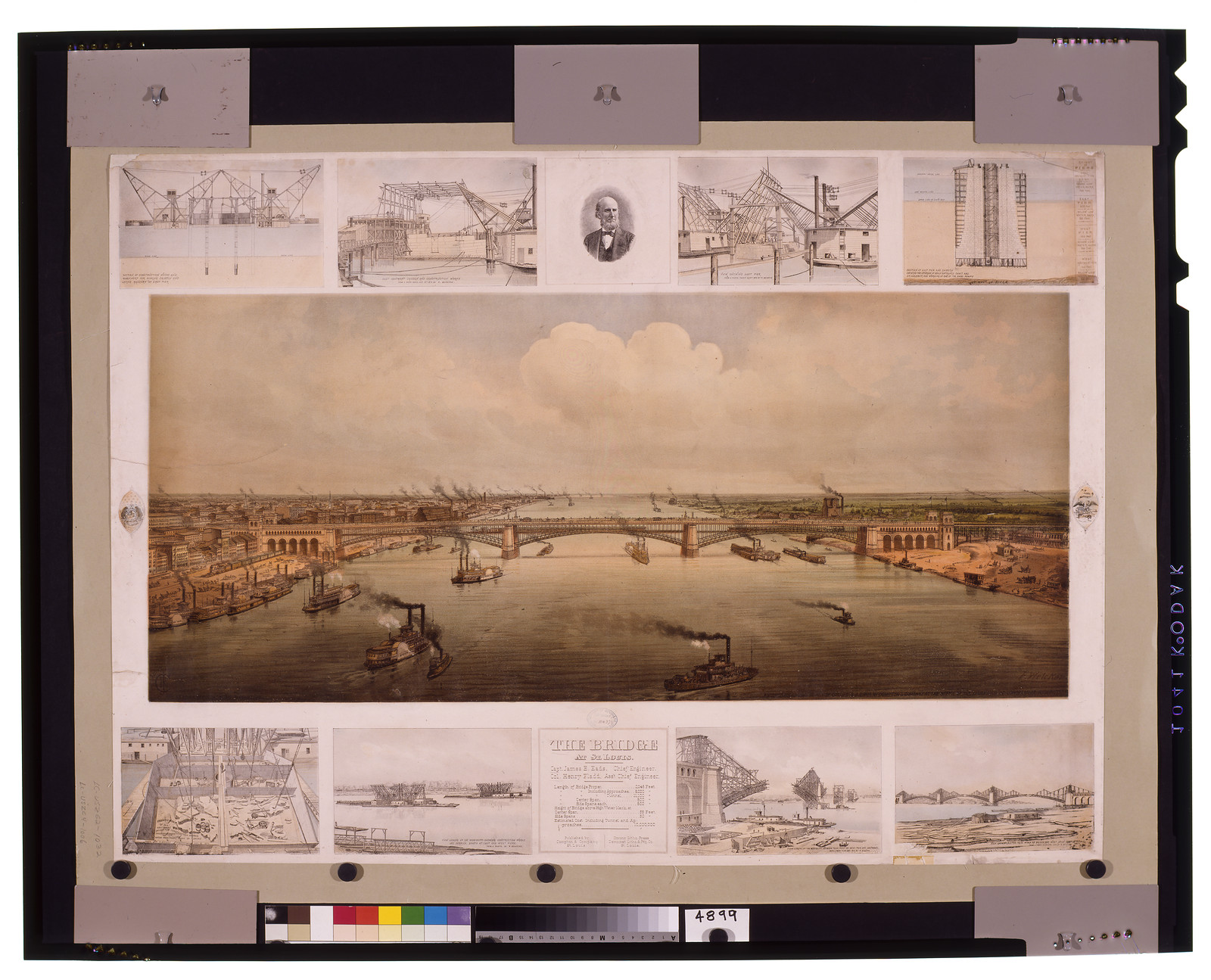 The bridge at St. Louis / CJK(?) ; F. Welcker., St. Louis : Pub. by Compton & Co, c1874 (Chromo Litho Press Democrat Litho & Ptg. Co.) — antique lithograph