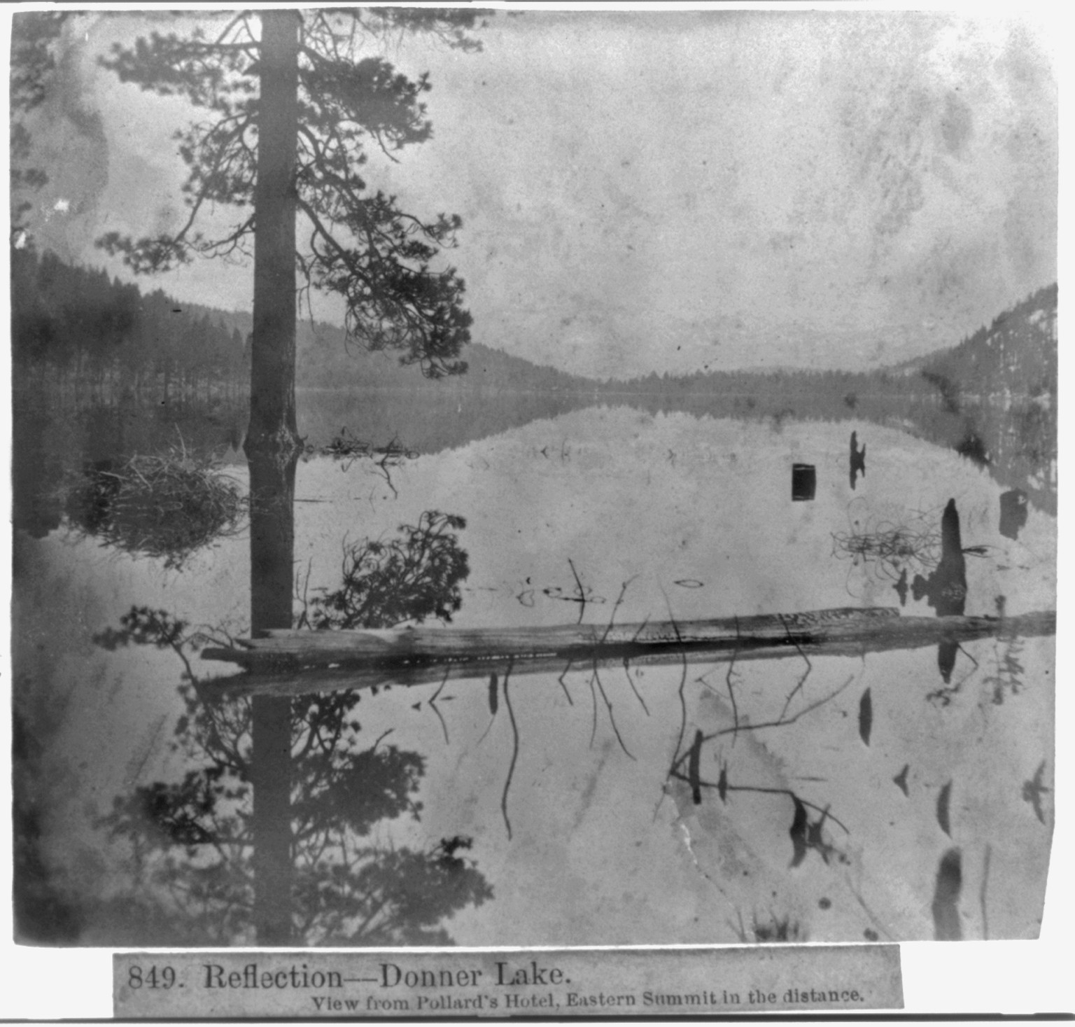 Reflection--Donner Lake - View from Pollard's Hotel - Eastern Summit in the distance., [published 1866] — historic photograph