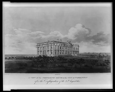 A view of the Presidents house in the city of Washington after the conflagration of the 24th August 1814 / G. Munger del. ; W. Strickland sculp.