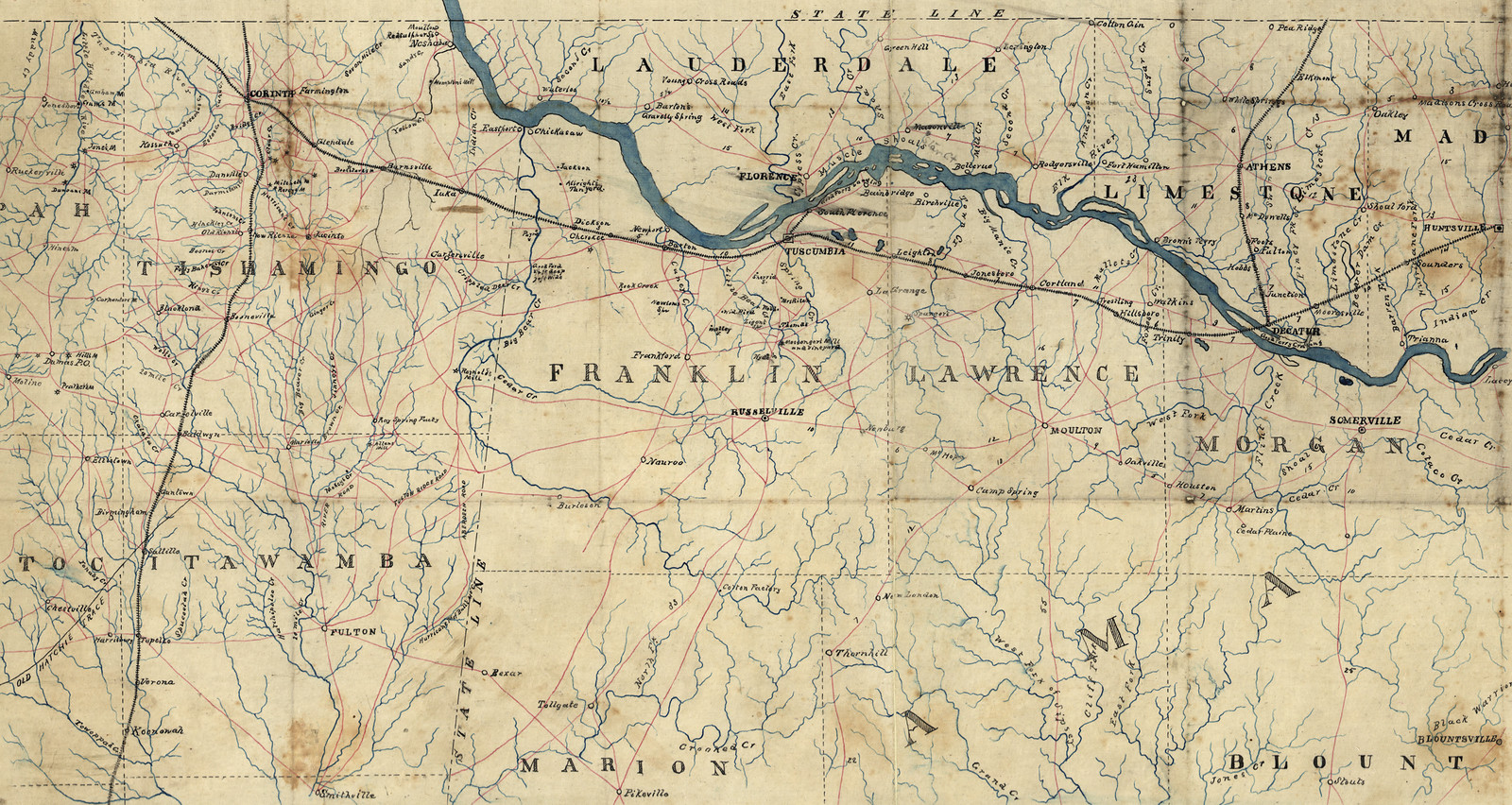 cws 00014 [Map of northwest Alabama and northeast Mississippi] — antique map