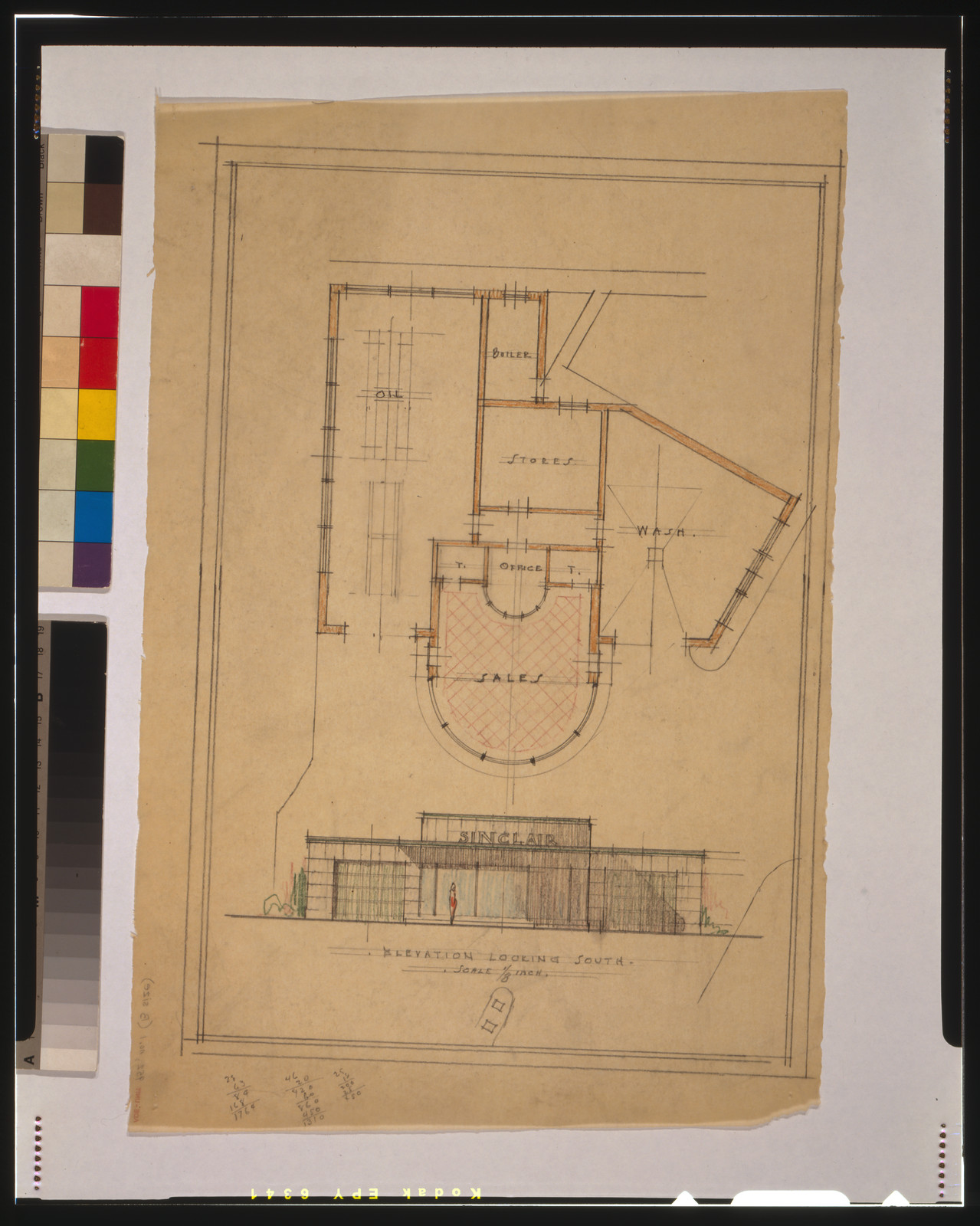 [Automobile service station for Sinclair Oil Refining Co. Plan and elevation], and Engineering (ADE) Drawings" (http://www.loc.gov/rr/print/res/103_ade.html)." — historic drawing