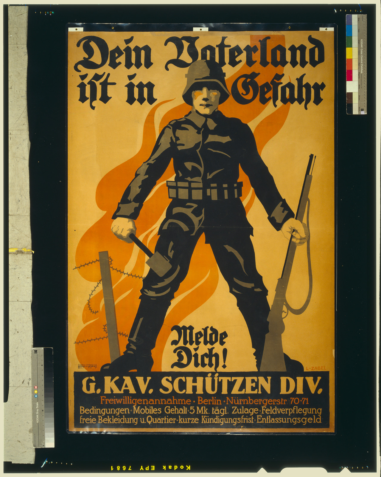 Dein Vaterland ist in Gefahr, melde dich! / L. Zabel. — vintage poster