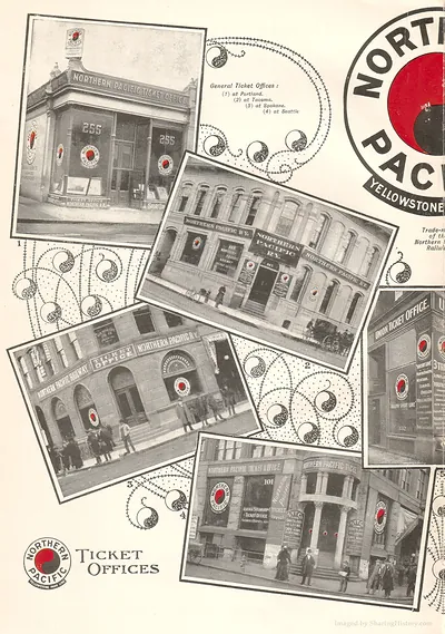Northern Pacific Ticket Offices promotional page with photographs