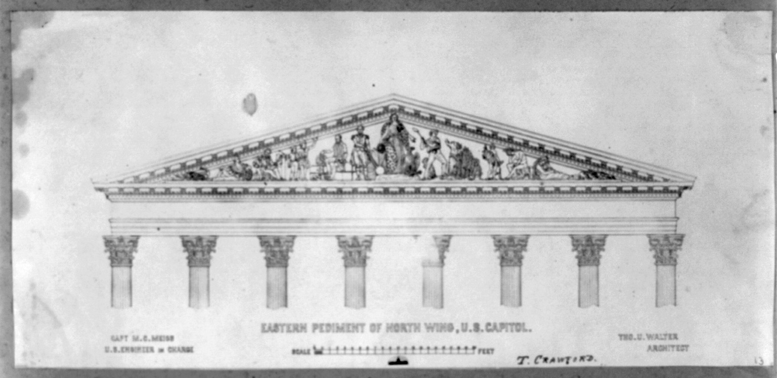 East pediment of the north wing, U.S. Capitol, [between 1853 and 1878] — historic photograph