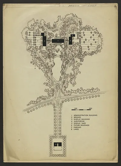 Site plan of administrative center with numbered legend