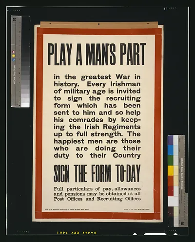 Play a man's part in the greatest war in history / printed by Alex. Thom & Co., Ltd., Dublin.