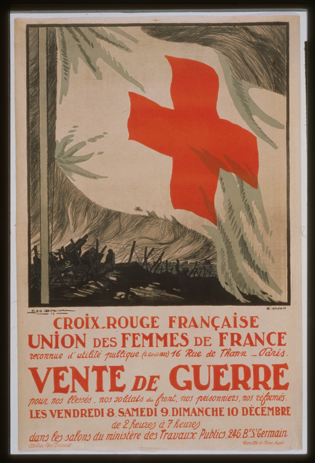 Croix-Rouge franccedilaise. Union des Femmes de France. Vente de guerre, 1916 — vintage poster