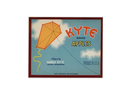 Kyte Brand Apples crate label with kite illustration
