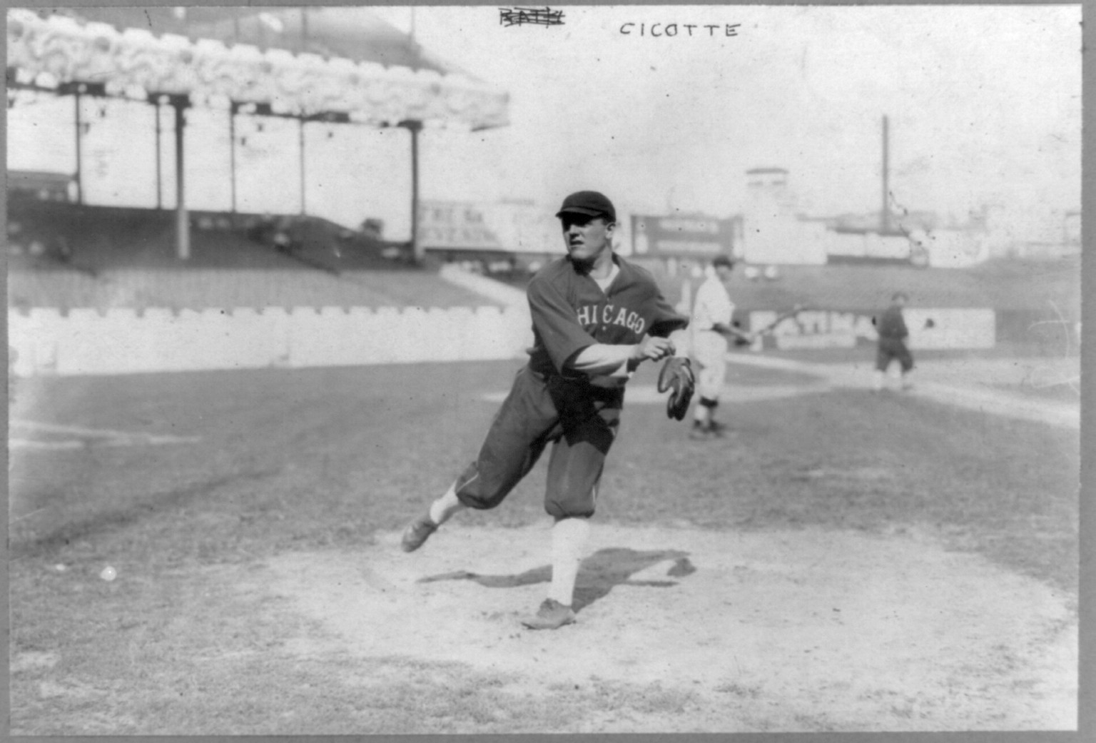 [Edward Victor Cicotte, baseball player for Chicago White Sox throwing ball], [1914] — historic photograph