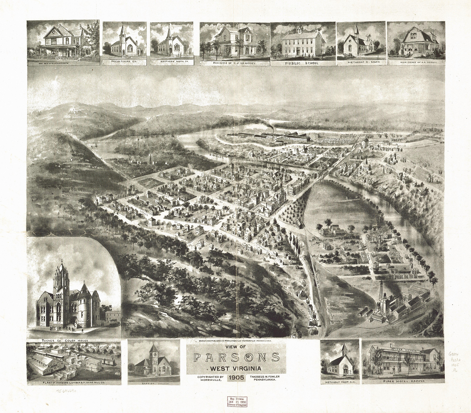 Parsons, West Virginia, 1905, 1905 — antique map