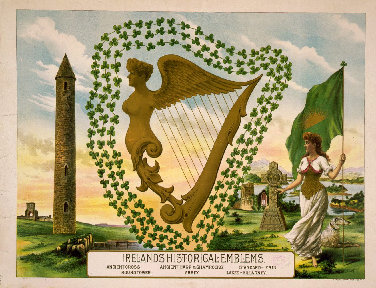 Ireland's historical emblems / Eagle Litho. Co., c1894. — antique lithograph