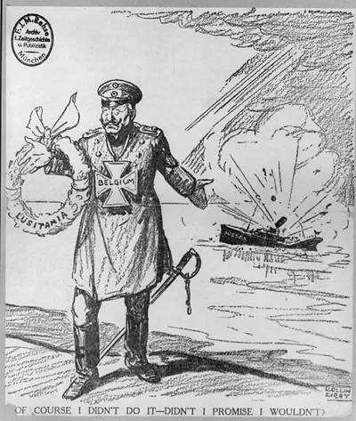 [Anti-German cartoons concerning the U-Boat sinking of the Steamer SUSSEX in 1916]